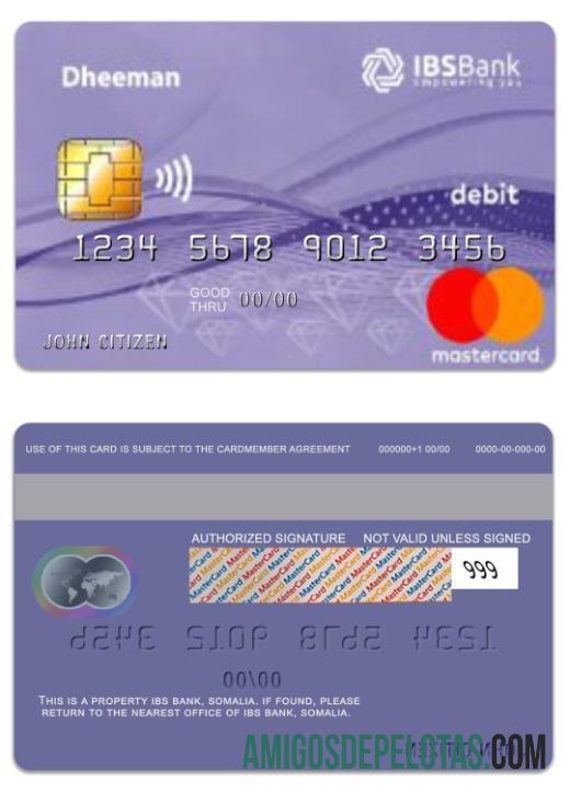 Somália IBS Bank Daheem Debit Mastercard amostra